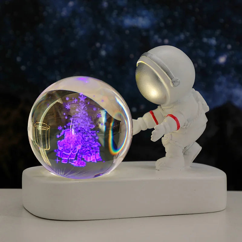 New Cool Astronaut Figurine Crystal Ball Luminous Base Ornaments Night Lamp for Bedroom Home Decoration Crafts Birthday Gifts