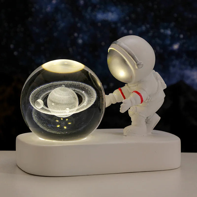 New Cool Astronaut Figurine Crystal Ball Luminous Base Ornaments Night Lamp for Bedroom Home Decoration Crafts Birthday Gifts