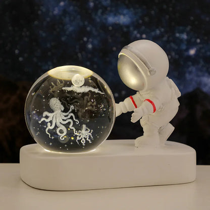 New Cool Astronaut Figurine Crystal Ball Luminous Base Ornaments Night Lamp for Bedroom Home Decoration Crafts Birthday Gifts