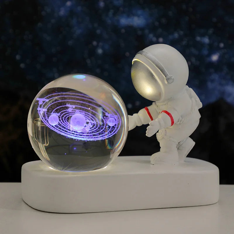 New Cool Astronaut Figurine Crystal Ball Luminous Base Ornaments Night Lamp for Bedroom Home Decoration Crafts Birthday Gifts