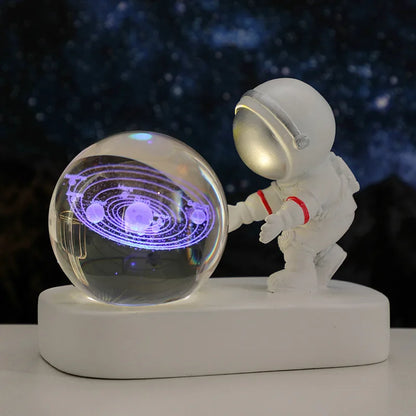 New Cool Astronaut Figurine Crystal Ball Luminous Base Ornaments Night Lamp for Bedroom Home Decoration Crafts Birthday Gifts