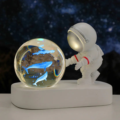 New Cool Astronaut Figurine Crystal Ball Luminous Base Ornaments Night Lamp for Bedroom Home Decoration Crafts Birthday Gifts