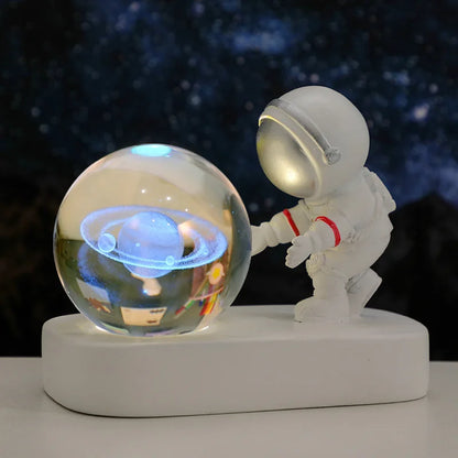 New Cool Astronaut Figurine Crystal Ball Luminous Base Ornaments Night Lamp for Bedroom Home Decoration Crafts Birthday Gifts