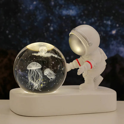 New Cool Astronaut Figurine Crystal Ball Luminous Base Ornaments Night Lamp for Bedroom Home Decoration Crafts Birthday Gifts