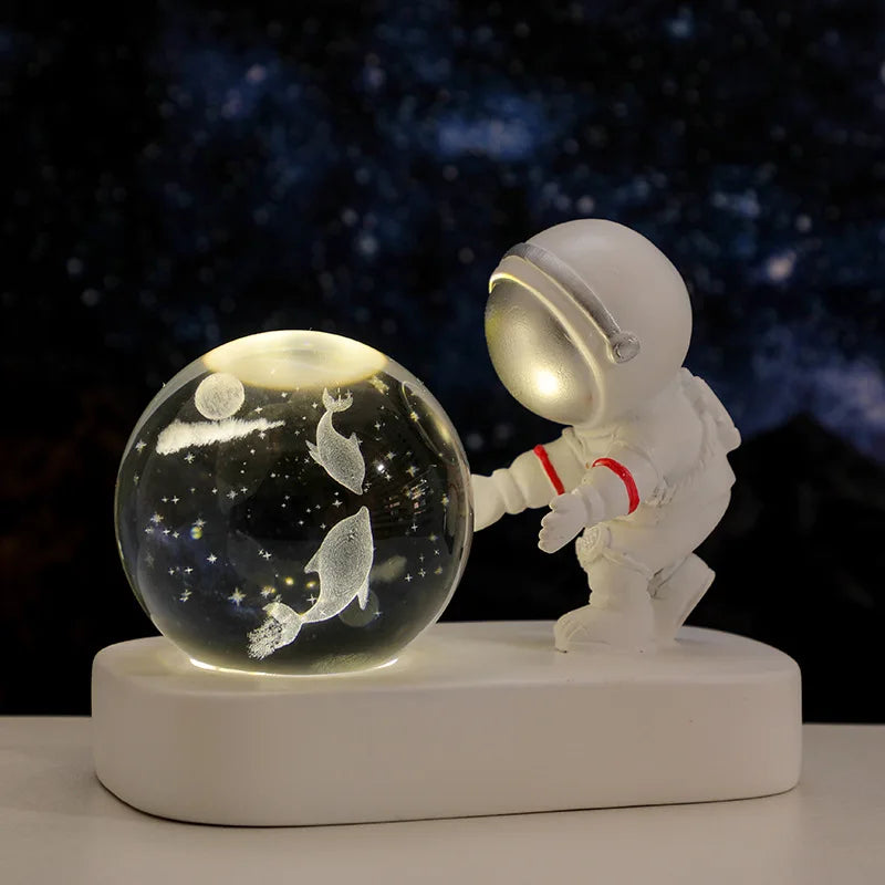 New Cool Astronaut Figurine Crystal Ball Luminous Base Ornaments Night Lamp for Bedroom Home Decoration Crafts Birthday Gifts