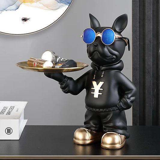 New Cool Dog Statue Home Decor Resin French Bulldog Tray Sculpture Animal Figurines Living Room Office Home Decoration Gifts