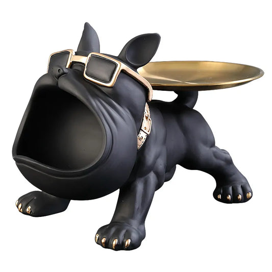 New Cool Dog Statue with Tray Storage Box Big Mouth French Bulldog Sculpture Resin Ornaments Animal Figurines Home Decor Gifts