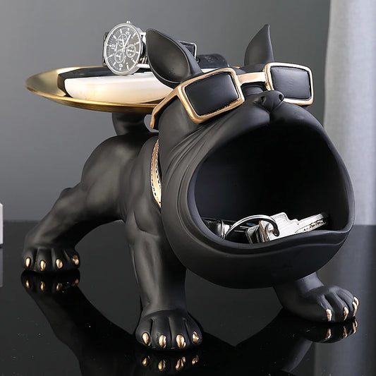 New Cool Dog Statue with Tray Storage Box Big Mouth French Bulldog Sculpture Resin Ornaments Animal Figurines Home Decor Gifts