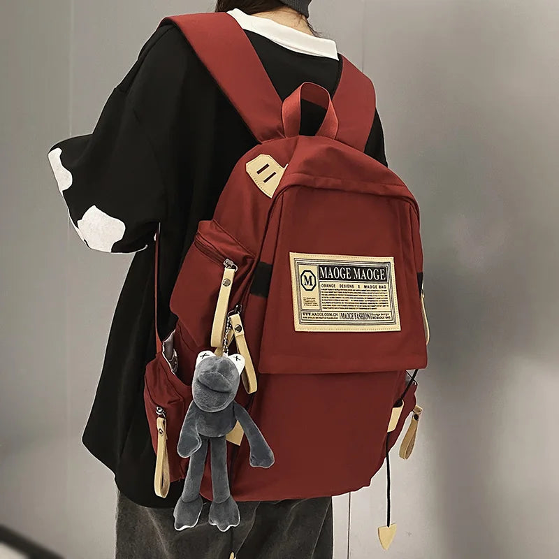 New Cool Men Female Red Waterproof Laptop College Backpack Fashion Women Travel Lady Nylon Book Bag Boy Girl Leisure School Bags