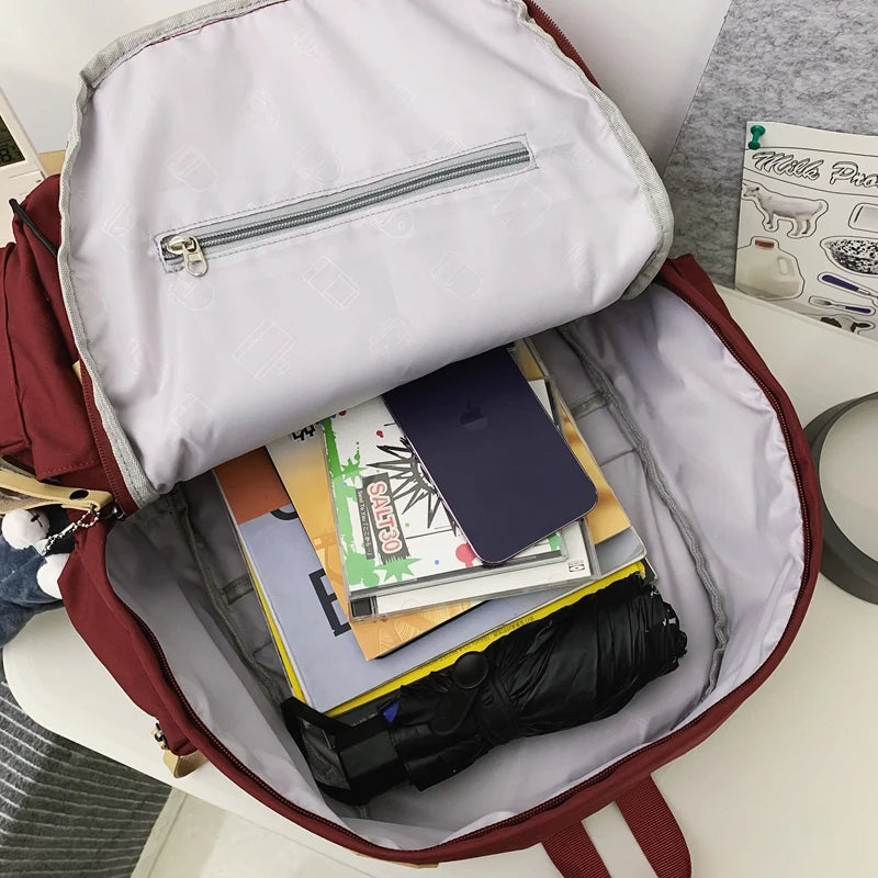 New Cool Men Female Red Waterproof Laptop College Backpack Fashion Women Travel Lady Nylon Book Bag Boy Girl Leisure School Bags
