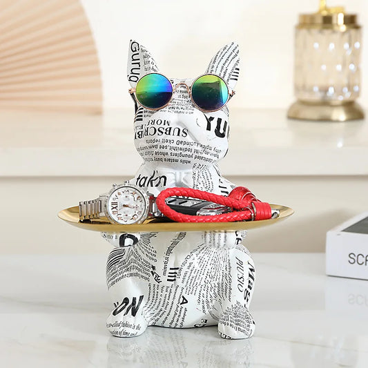 New Cool Resin Dog Statue Home Decor Dog Sculpture with Tray Piggy Bank French Bulldog Figurine Ornaments Desk Decoration Gifts