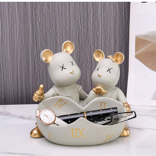 New Couple Bear Statue Ornament Love Heart Storage Box Cute Animal Figurines Resin Sculpture Living Room Home Decoration Gifts