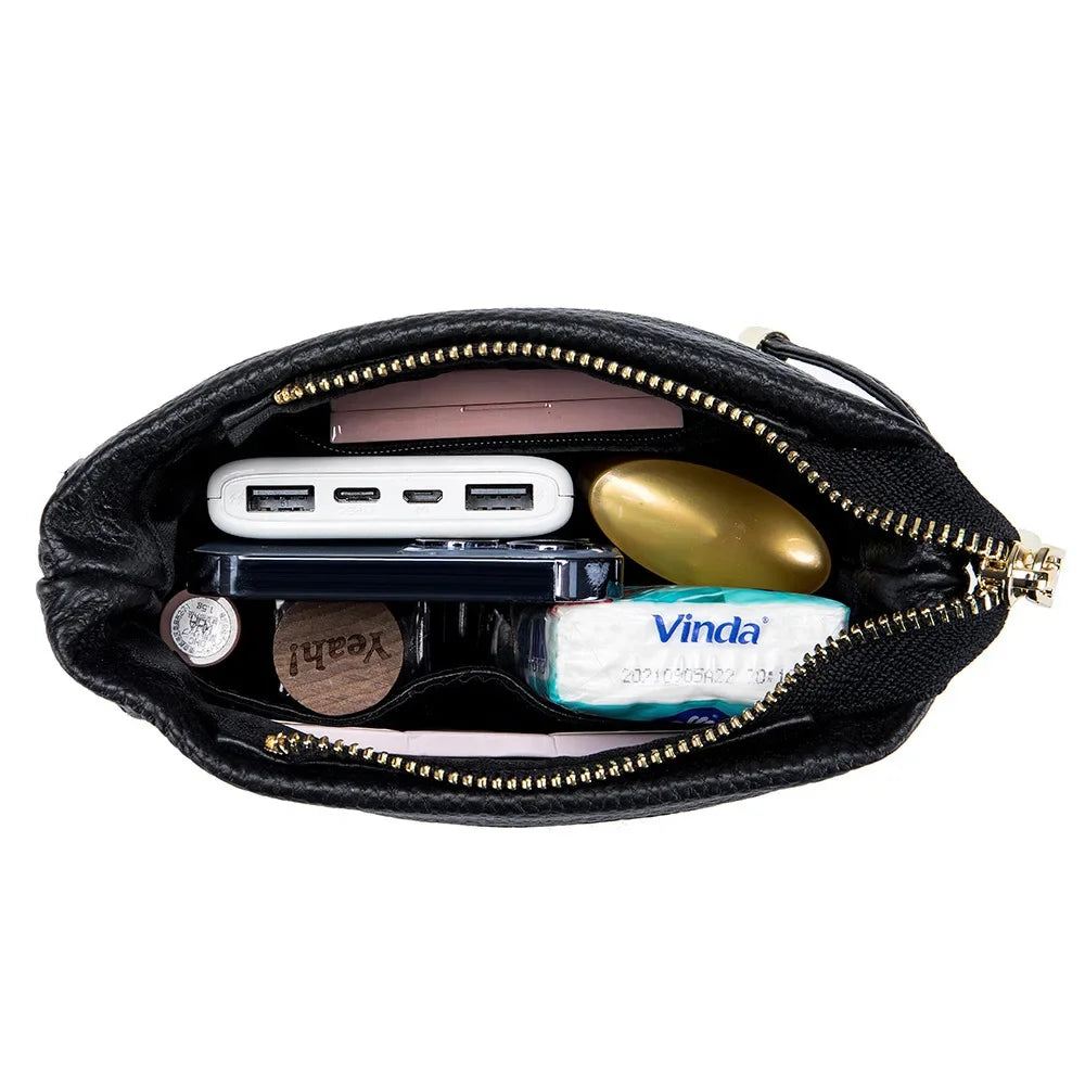New Cowhide Fashion Chain Women's Striped Body Line One Shoulder Cross-body Soft Leather Bucket Bag Large Capacity
