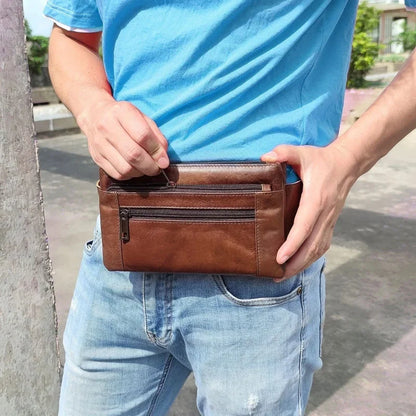 New Cowhide Men's Cell Phone Waist Pack Multifunctional Chest Genuine Leather Belt Causal Male Messenger Bag