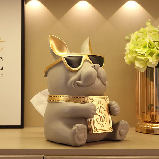 New Creative Tissue Box Resin French Bulldog Statue Cool Decorative Ornaments for Living Room Table Office Home Decoration Gifts