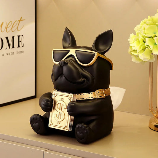 New Creative Tissue Box Resin French Bulldog Statue Cool Decorative Ornaments for Living Room Table Office Home Decoration Gifts