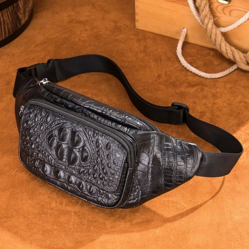 New Crocodile Pattern Genuine Leather Men's Casual Crossbody Retro Male Chest Bag Multifunctional Waist Pack