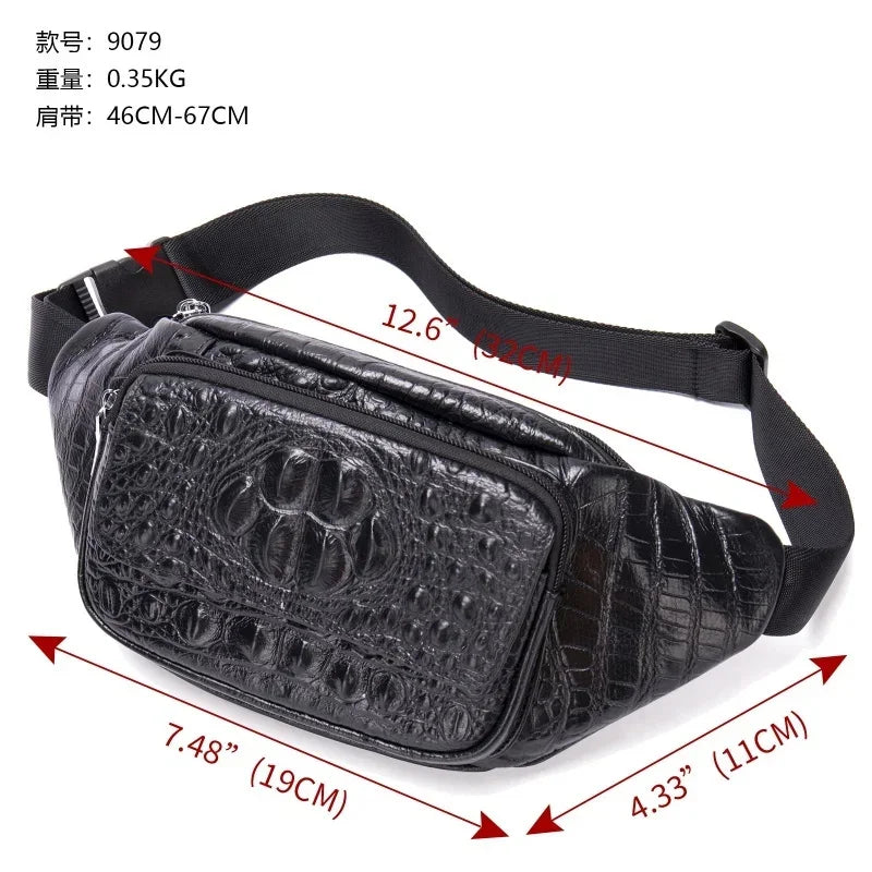 New Crocodile Pattern Genuine Leather Men's Casual Crossbody Retro Male Chest Bag Multifunctional Waist Pack
