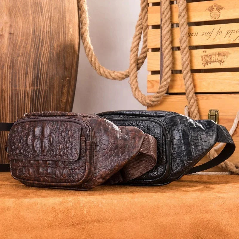 New Crocodile Pattern Genuine Leather Men's Casual Crossbody Retro Male Chest Bag Multifunctional Waist Pack