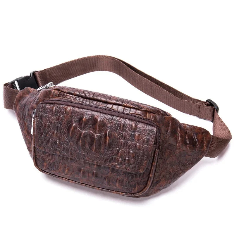 New Crocodile Pattern Genuine Leather Men's Casual Crossbody Retro Male Chest Bag Multifunctional Waist Pack
