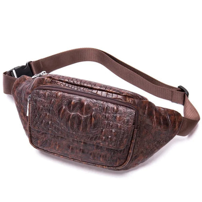 New Crocodile Pattern Genuine Leather Men's Casual Crossbody Retro Male Chest Bag Multifunctional Waist Pack