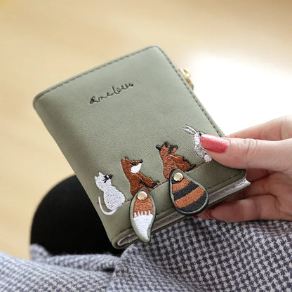 New Cute Animals Embroidery Wallets Purse for Women 2 Folding Designer Girls Mini Hasp Coin Wallet Female Ladies Short Money Bag