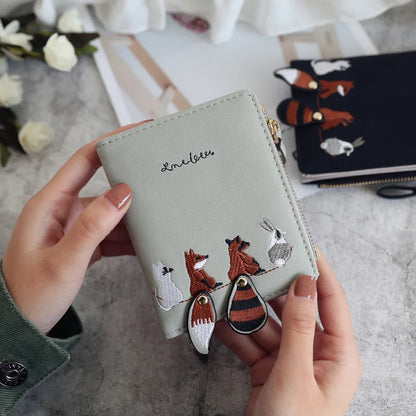 New Cute Animals Embroidery Wallets Purse for Women 2 Folding Designer Girls Mini Hasp Coin Wallet Female Ladies Short Money Bag
