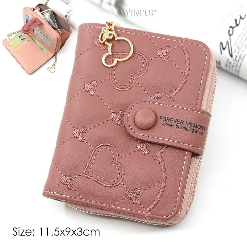 New Cute Animals Embroidery Wallets Purse for Women 2 Folding Designer Girls Mini Hasp Coin Wallet Female Ladies Short Money Bag