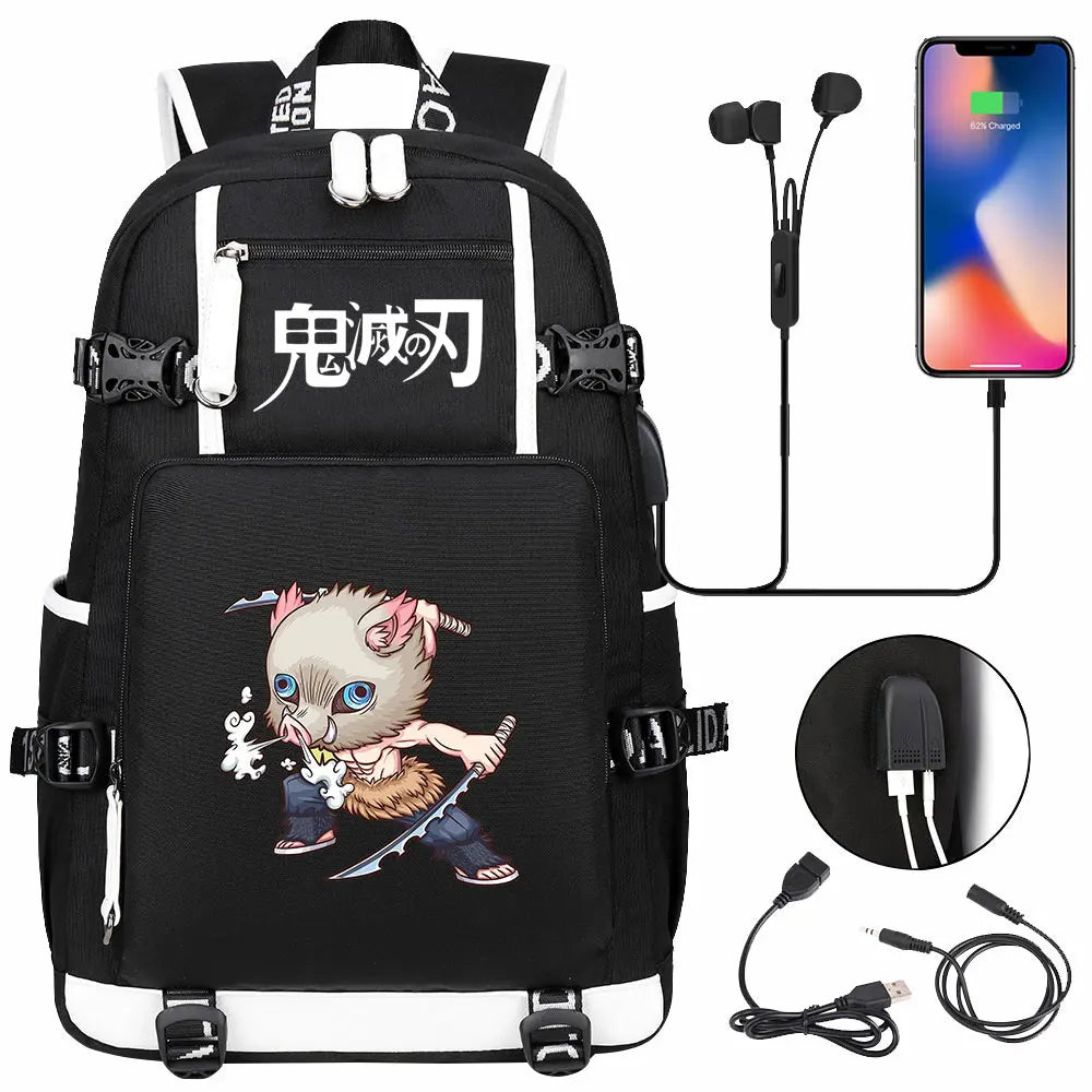 New Cute Anime Demon Slayer Tanjirou USB Boy Girl Book School Bag Large Capacity Teenagers Student Schoolbags Women Men Backpack