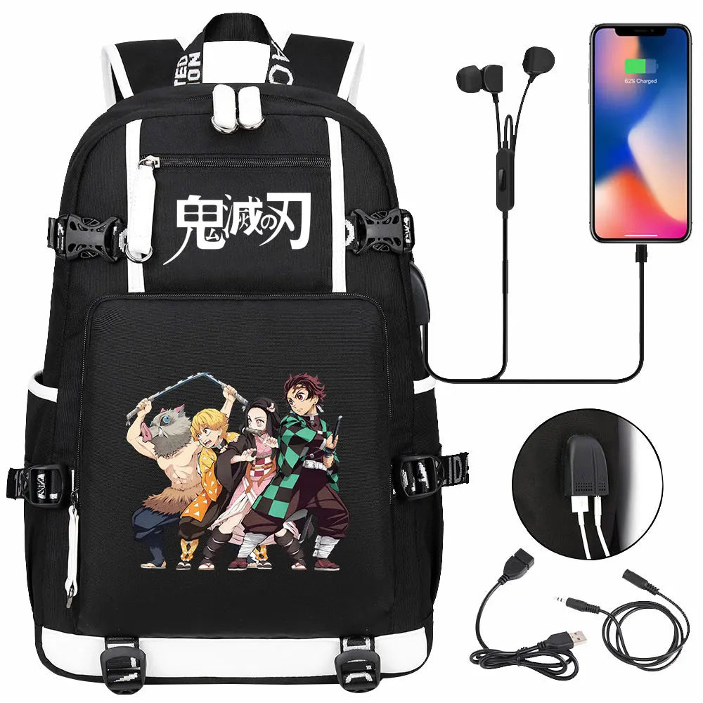 New Cute Anime Demon Slayer Tanjirou USB Boy Girl Book School Bag Large Capacity Teenagers Student Schoolbags Women Men Backpack