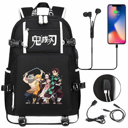 New Cute Anime Demon Slayer Tanjirou USB Boy Girl Book School Bag Large Capacity Teenagers Student Schoolbags Women Men Backpack