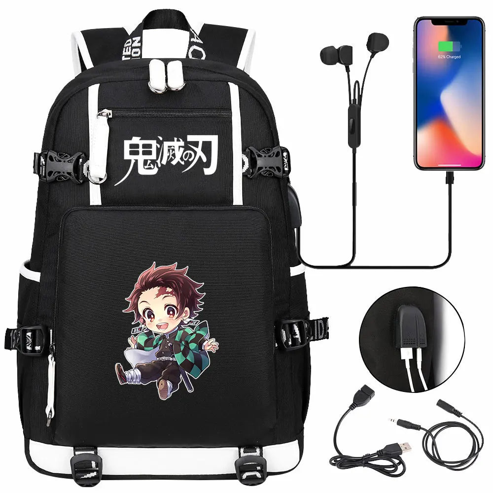New Cute Anime Demon Slayer Tanjirou USB Boy Girl Book School Bag Large Capacity Teenagers Student Schoolbags Women Men Backpack