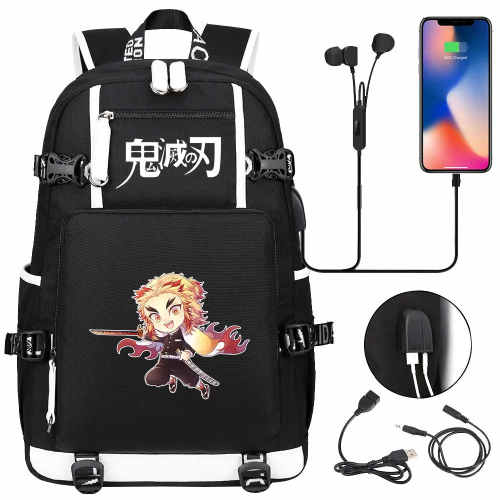New Cute Anime Demon Slayer Tanjirou USB Boy Girl Book School Bag Large Capacity Teenagers Student Schoolbags Women Men Backpack