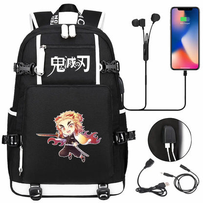 New Cute Anime Demon Slayer Tanjirou USB Boy Girl Book School Bag Large Capacity Teenagers Student Schoolbags Women Men Backpack
