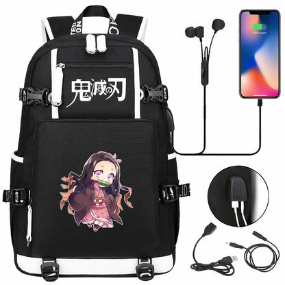 New Cute Anime Demon Slayer Tanjirou USB Boy Girl Book School Bag Large Capacity Teenagers Student Schoolbags Women Men Backpack