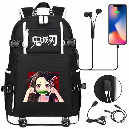New Cute Anime Demon Slayer Tanjirou USB Boy Girl Book School Bag Large Capacity Teenagers Student Schoolbags Women Men Backpack