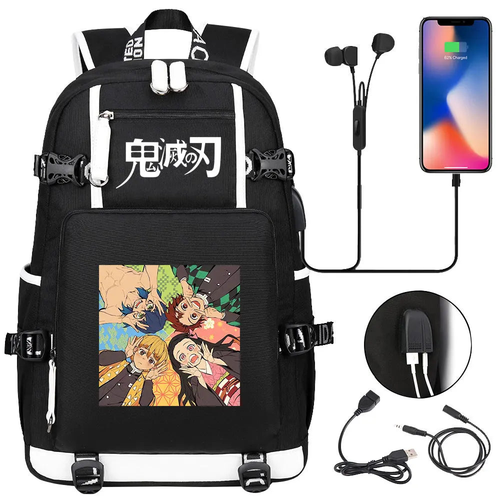 New Cute Anime Demon Slayer Tanjirou USB Boy Girl Book School Bag Large Capacity Teenagers Student Schoolbags Women Men Backpack