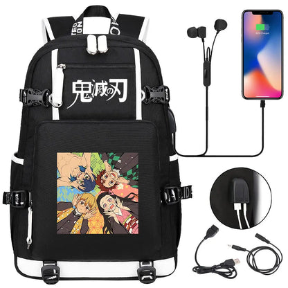 New Cute Anime Demon Slayer Tanjirou USB Boy Girl Book School Bag Large Capacity Teenagers Student Schoolbags Women Men Backpack