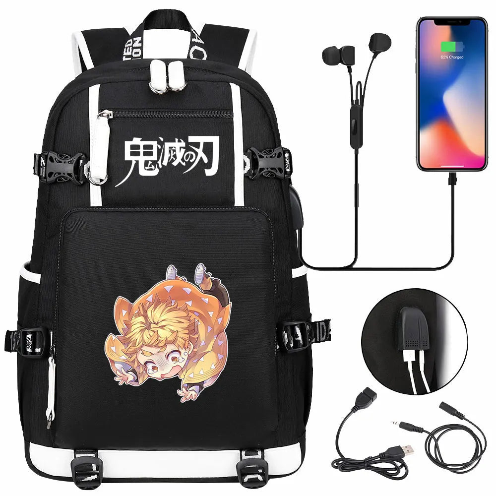 New Cute Anime Demon Slayer Tanjirou USB Boy Girl Book School Bag Large Capacity Teenagers Student Schoolbags Women Men Backpack