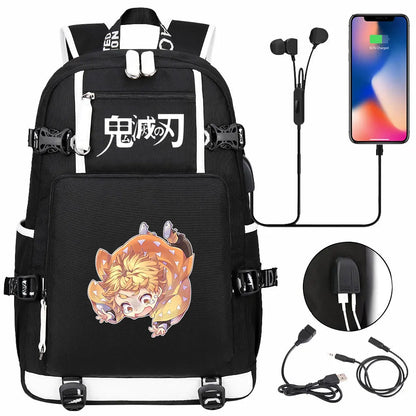 New Cute Anime Demon Slayer Tanjirou USB Boy Girl Book School Bag Large Capacity Teenagers Student Schoolbags Women Men Backpack