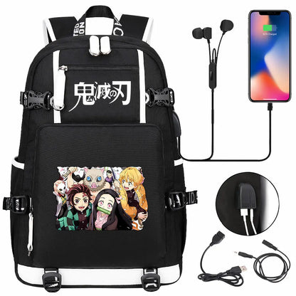 New Cute Anime Demon Slayer Tanjirou USB Boy Girl Book School Bag Large Capacity Teenagers Student Schoolbags Women Men Backpack