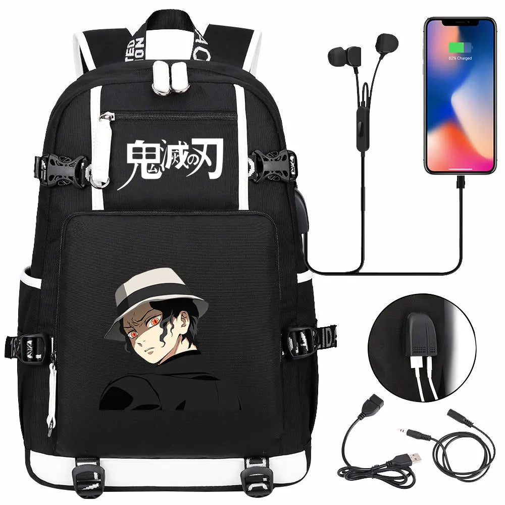 New Cute Anime Demon Slayer Tanjirou USB Boy Girl Book School Bag Large Capacity Teenagers Student Schoolbags Women Men Backpack