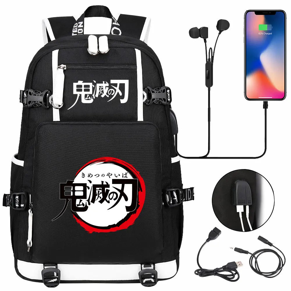 New Cute Anime Demon Slayer Tanjirou USB Boy Girl Book School Bag Large Capacity Teenagers Student Schoolbags Women Men Backpack