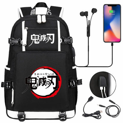 New Cute Anime Demon Slayer Tanjirou USB Boy Girl Book School Bag Large Capacity Teenagers Student Schoolbags Women Men Backpack