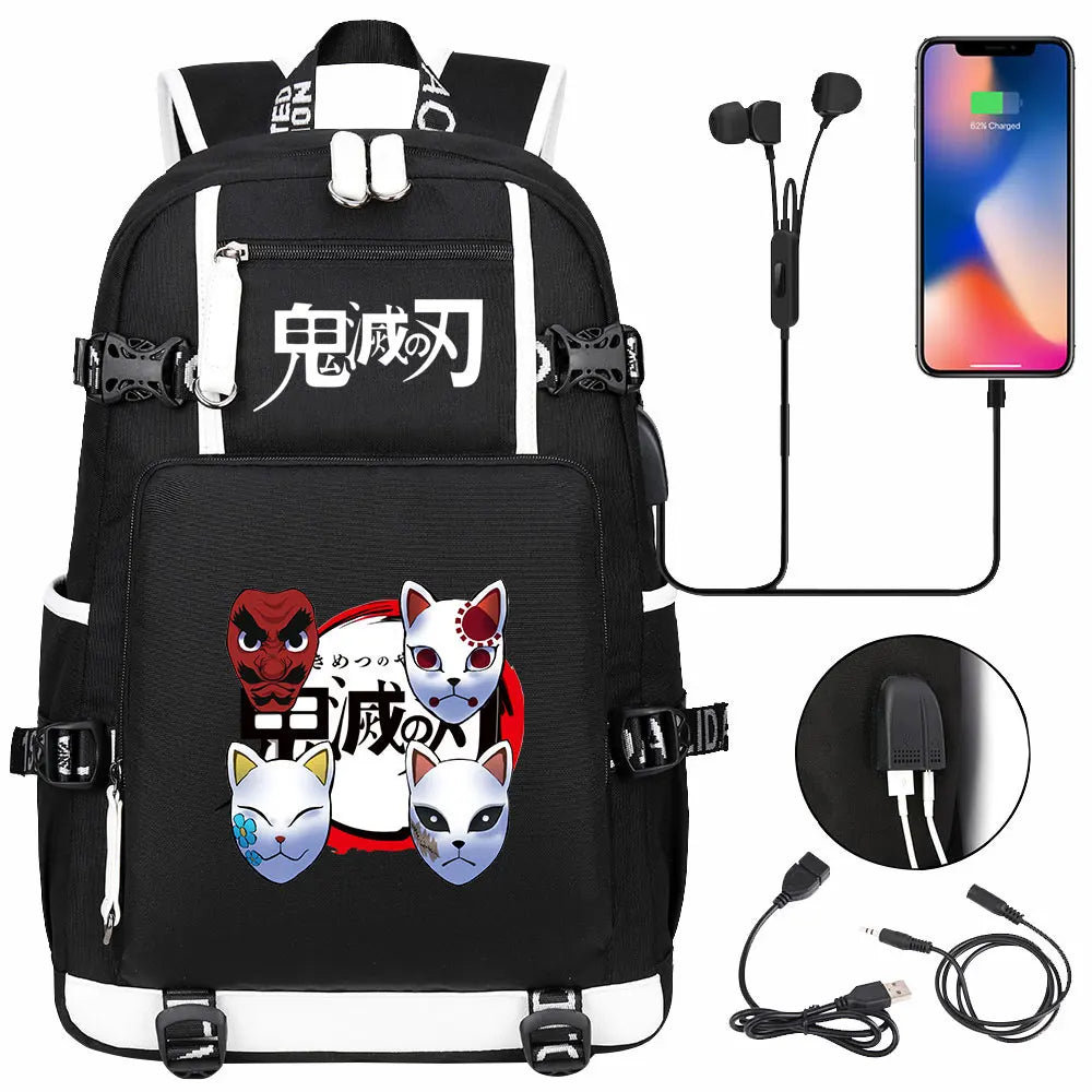 New Cute Anime Demon Slayer Tanjirou USB Boy Girl Book School Bag Large Capacity Teenagers Student Schoolbags Women Men Backpack