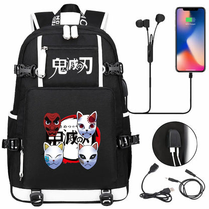 New Cute Anime Demon Slayer Tanjirou USB Boy Girl Book School Bag Large Capacity Teenagers Student Schoolbags Women Men Backpack
