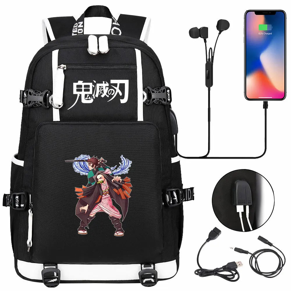 New Cute Anime Demon Slayer Tanjirou USB Boy Girl Book School Bag Large Capacity Teenagers Student Schoolbags Women Men Backpack