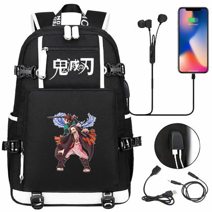 New Cute Anime Demon Slayer Tanjirou USB Boy Girl Book School Bag Large Capacity Teenagers Student Schoolbags Women Men Backpack