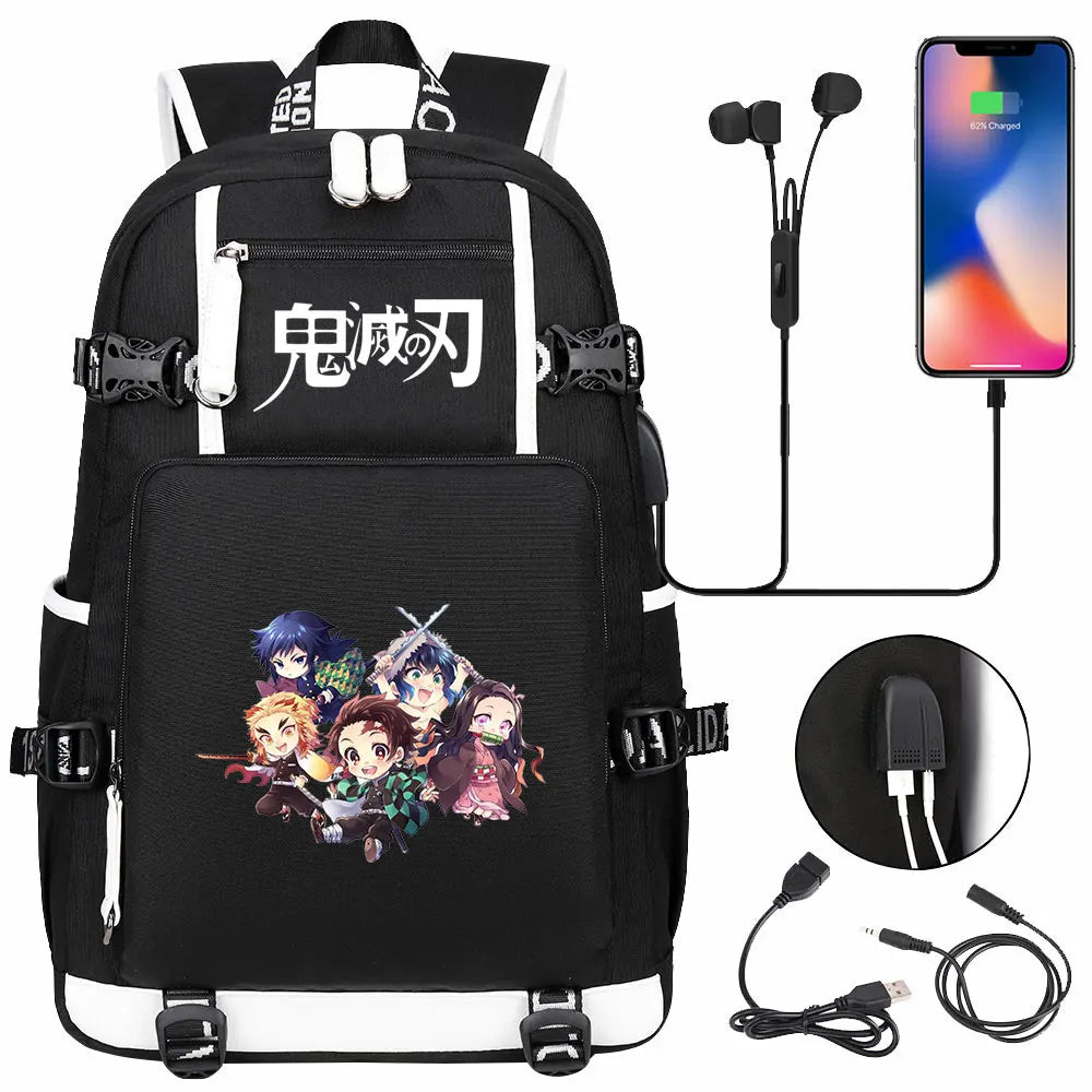 New Cute Anime Demon Slayer Tanjirou USB Boy Girl Book School Bag Large Capacity Teenagers Student Schoolbags Women Men Backpack