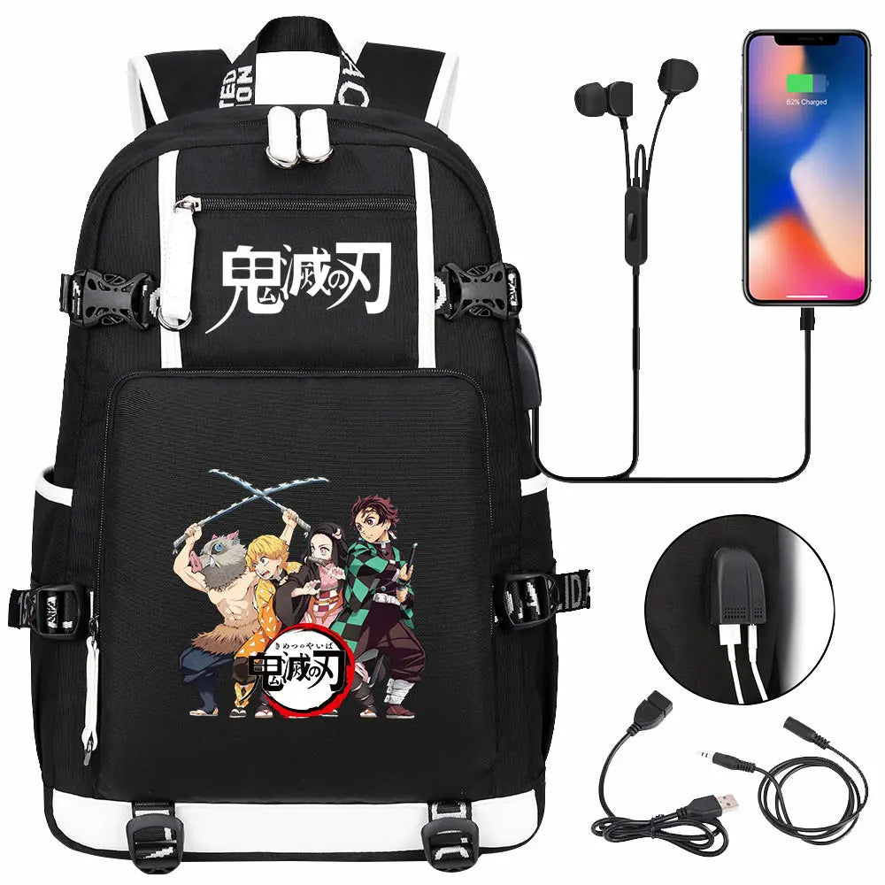 New Cute Anime Demon Slayer Tanjirou USB Boy Girl Book School Bag Large Capacity Teenagers Student Schoolbags Women Men Backpack